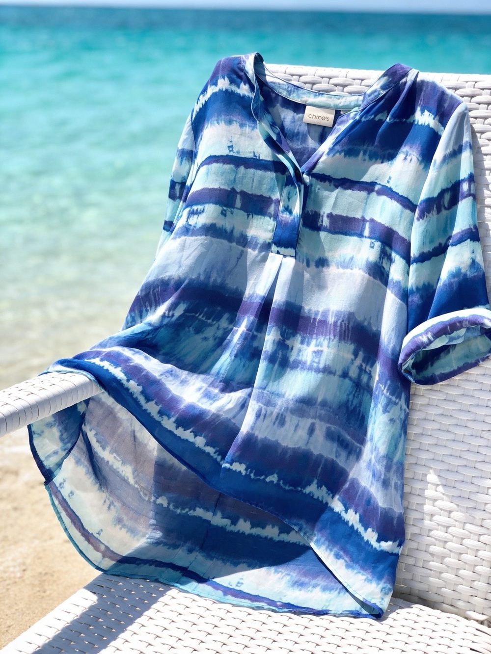 Chico's Blue Tie-Dye Beach Cover-Up Tunic size 1 EUC